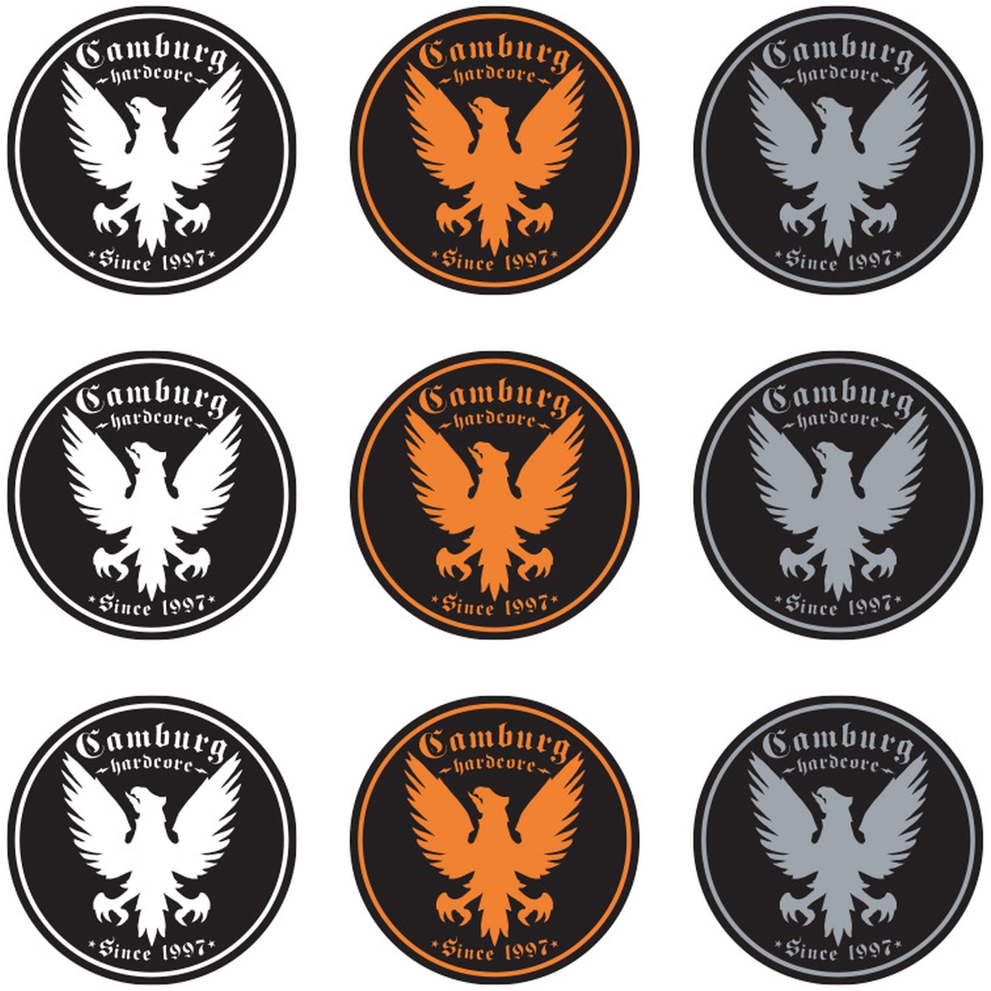 Camburg Engineering Exterior Decals — Black & Orange 4" 6-Pack